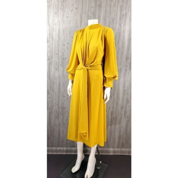 Eloquii Yellow Midi Dress Sleeve Stretch Knit Classic Mock Neck - Picture 4 of 7